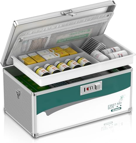 Glosen Medizin Box mit Zahlenschloss, Medikamenten Aufbewahrung Verschließbare Box, Aufbewahrungsbox Medikamentenbox mit Code-Schloss, 40.5×23.5×19 cm