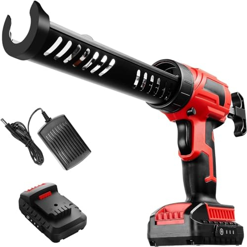 Pistolet à calfeutrer sans fil 20 V, avec batterie de 2,0 Ah et chargeur, pistolet à calfeutrer électrique à vitesse réglable de 10 oz/300 ml pour calfeutrage, rembourrage, scellement