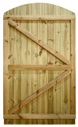 Arch Top Wooden Garden Gate, 6ft x 3.5ft T&G Fully Framed Timber Side Door | 180cm High x 105cm Wide, Heavy Duty, Pressure Treated Wood, Paintable/Stainable, Pedestrian Rear Gate, for Side Gate Entrance