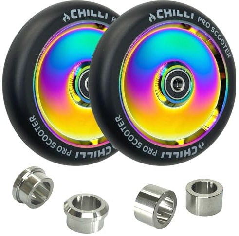 Roues Hollowcore Pro 120 mm + espaceur en titane uniquement pour trottinette Blunt Prodigy S6, S7, S8, S9, X, KOS S5, S6, Colt S5 (Rainbow Neochrome)
