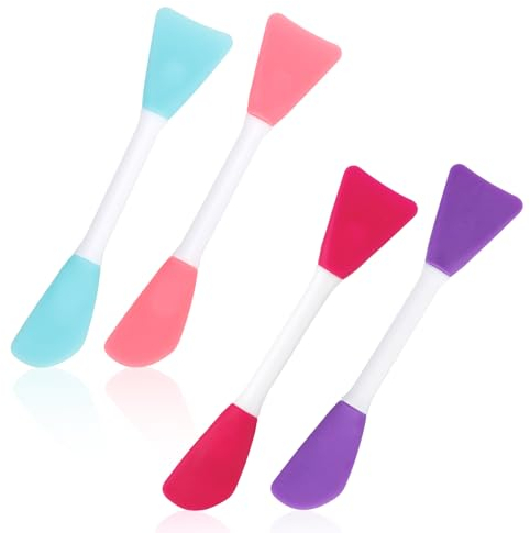 4pcs Dual-Head Mask Brushes, 5.91x1.26x0.98 Inch Silicone Face Mask Applicator, Soft Facial Mask Spatula, Beauty Brush Tool for Applying Mud Mask, Lotion Skincare Cream Clay Jelly (4 Colors)