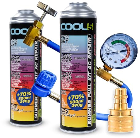 Cool5 2X Summer Full KIT AC 5in1 Klimaanlagen-Reparaturset (Ersatzgas R1234yf) mit Messschlauch + Adapter YF – für Fahrzeuge ab Baujahr 2017, 2X 290 g, 70% Produkt – Klimaanlagenlösung.