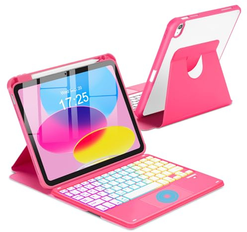 MePadKey Touchpad Keyboard Case for iPad (A16) 11th 10th Generation, 360 Rotation Cover with Pencil Holder Wireless Backlit Detachable Keypad for iPad 11 inch 2025/10 Gen 10.9 2022 Watermelon Red