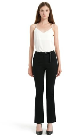 GLOWELFA Pantalones de vestir para mujer, pantalones de negocios casuales, corte recto y acampanado para el trabajo, Negro , S