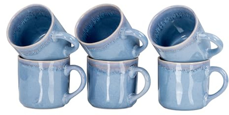 levandeo 6er Set Steingut Becher 350ml Tasse Blau Kaffeetassen Modern Design Küche Kaffeepott Teetasse