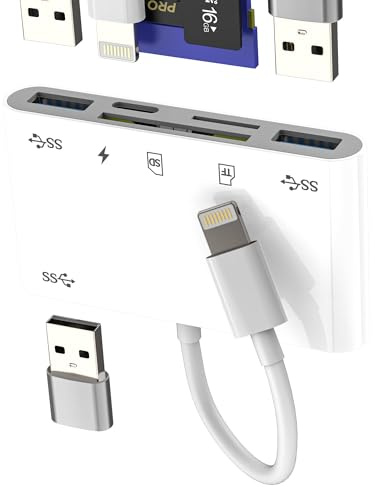 Adaptador de tarjeta SD para iPhone (6 en 1) Lector de tarjetas Micro SD USB Lightning cargador para Apple iPad compatible con Samsung cámara compacta Flash lectores memoria TF OTG Card lector Cable