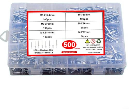 Alanmoship Professionelle Aluminium-Blindnieten, 500 Stück, verschiedene Größen, entworfen für einfache Organisation