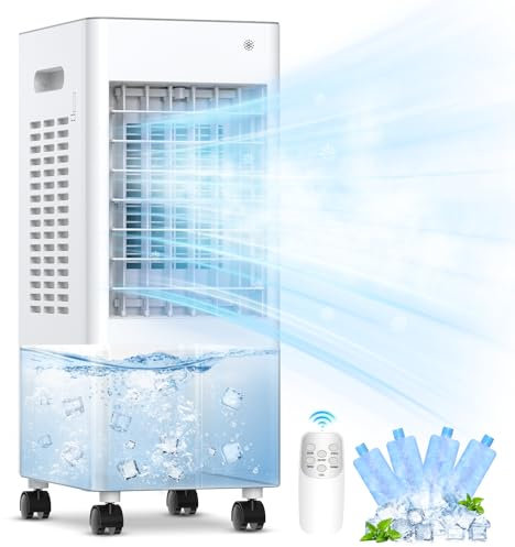 Mobile Air Conditioners, Upgraded 3-side Air Intake 85W Evaporative Air Cooler, 60°/120° Oscillation 3 Modes Removable 8L Tank 7.5H Timer Remote Control Air Conditioner Unit for Home, Bedroom, Office