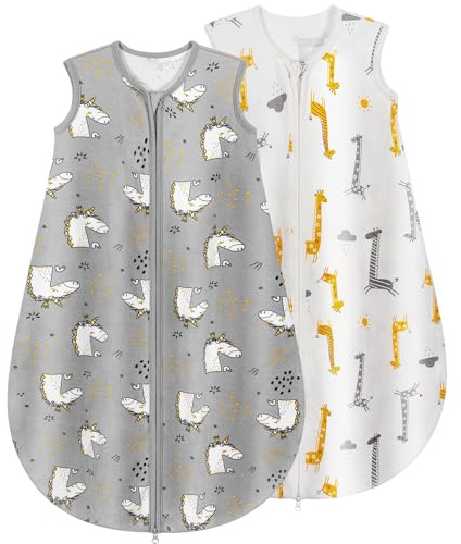 Yukkidds Schlafsack Baby Sommer 100% Baumwolle Sommerschlafsack 0.5 Tog 12-18 monate Kinder Schlummersack für kleine Jungen und Mädchen 2 Pack Graues Einhorn
