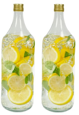 MA MAISON Set Maxi Bottiglie Trasparente 2 litri per Acqua Frizzate e Naturale Bevande in Vetro Riciclabile - Succo, Latte, Limonata, Liquore - da Tavola con Tappo Vetro Sostenibile