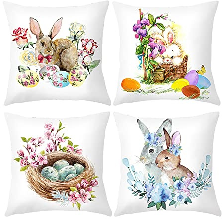 SLYGOU 4er Set KissenbezüGe FrüHlings,KissenhüLle Osterdeko Hase Dekorative KissenhüLle GrüN Kissenbezug FrüHling 40x40 Osterdeko Outdoor Ostern KissenbezüGe 4er Set 4pc