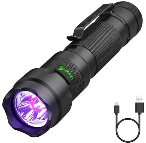 UltraFire Linterna UV recargable de 395 nm LED de luz negra, 15 W potente luz ultravioleta, 3 LED lámpara UV para el curado de resinas, manchas de orina seca para mascotas, caza de escorpiones
