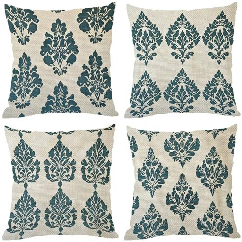 Fodere Cuscini da Esterno Impermeabili, Retro Federe Cuscini Divano 70x70 Quadrate Set di 4, Doppia Faccia Stampa Lino Cushion Covers Beige Cerniera Invisibile per Aesthetic Room Decor, Regalo Z-893