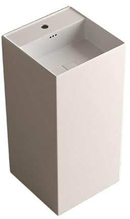 CAFIEDR Lavabo de baño con Pedestal Cuadrado con rebosadero y escurridor, Lavabo de Columna de cerámica, Lavabo de pie, Grifo/Espejo/Mueble de baño con Pedestal(A)