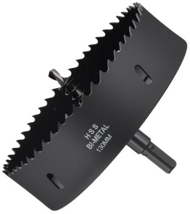 METALLIXITY Seghe Tazza Bimetallica Frese per Metallo 130mm (5-1/8), M42 Fresatrice Foro Acciaio Rapido con Punta Centrale, Chiave Esagonale e Molla - per Lamiera, Legno, Pannelli, Nero | Fresa a testa circolare con punta centrale per lamiera di acciaio inossidabile