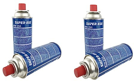 Pack de 4 und Super-Ego BTN 250 Cartucho de Gas Butano, 227g, Compatible Universal, Diseño Compacto