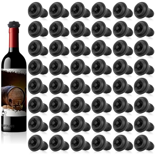 PercyEffie 48 Pieces Wine Stopper Resealable Vacuum Silicone Air Cork Preserver for Kitchen Supplies Rubber Vacuvin Wine Bottle Stoppers Tools Wines Freshness Up Dishwasher Safe (Black)