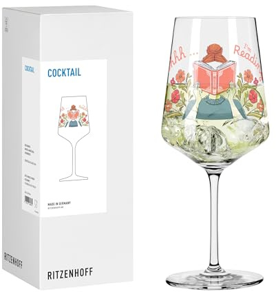 RITZENHOFF 8271004 Cocktailglas 500 ml - mit floralen Illustrationen und Spruch „Shhh… I'm reading“. Perfekt für entspannte Lesemomente – Made in Germany