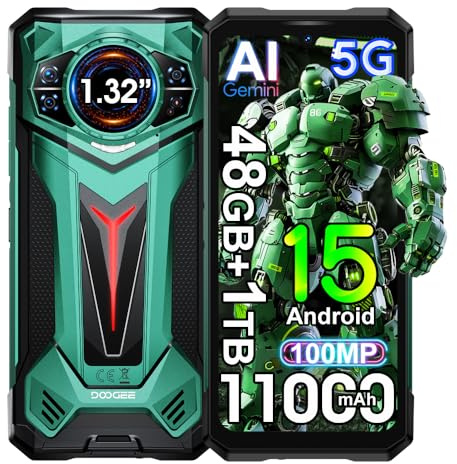 DOOGEE S200 Ultra 5G Outdoor Handy AI Smartphones Ohne Vertrag, Dimensity 7400, mit 1.32 AMOLED Heckdisplay,48GB+1TB/2TB Android 15 Baustellenhandy 11000mAh/66W,6.72”FHD+120Hz,100MP+20MP (Grün)