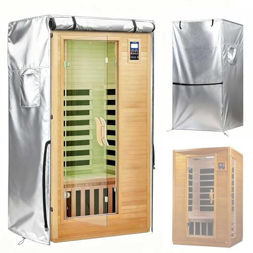 Copertura per Sauna da Esterno per 2-4 Persone in Legno/a Infrarossi, Tessuto Oxford 600D Resistente e Impermeabile, Protezione dai Raggi UV e Antivento, Solo Copertura,Argento,122x122x193cm