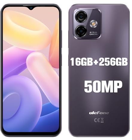 Ulefone Note 16 Pro Téléphone Portable 16Go+256Go/TF-256Go, Caméra 50MP, Écran 6.52 HD+, Octa-Core, Android 13 Smartphone Pas Cher Dual SIM 4G, Face ID/Fingerprint/GPS/OTG/2Ans Garantie