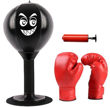 Punchingball Tisch mit Handschuhe, Desktop Punching Bag Punchingball, Boxsack Punchingball mit Starken Saugnäpfen Luftpumpe, für Zuhause und Schreibtisch zum Stressabbau Tisc
