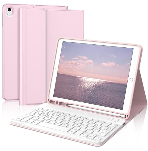 SENGBIRCH Funda iPad 9 Generación con Teclado Compatible con iPad 10.2 Pulgadas 8a /7ª Generación, Funda con Italiano ‎QWERTY Desmontable Bluetooth con Portalápices Teclado, Rosa