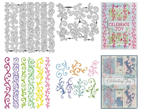 UNICRAFTALE 14 pièces Die de Découpe de Bordure de Fleurs Bouclées pour Création de Cartes Modèle de Gabarit de Gaufrage Réutilisable à Thème Floral pour Scrapbooking Album Décoration 13.5~16x12~16cm