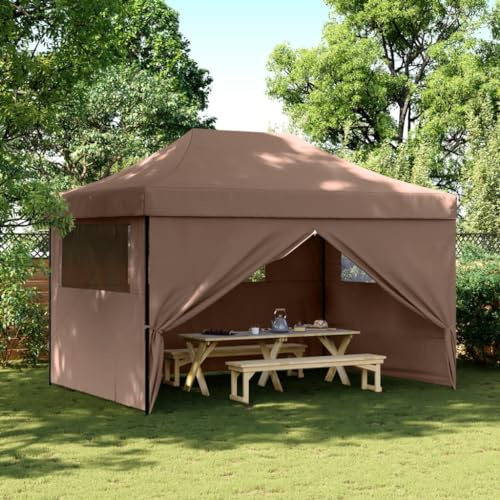 Mokuyary Tenda per feste, pop-up pieghevole con 4 parti laterali, tenda marrone stabile per giardino, campeggio, padiglione da giardino con 4 pareti laterali