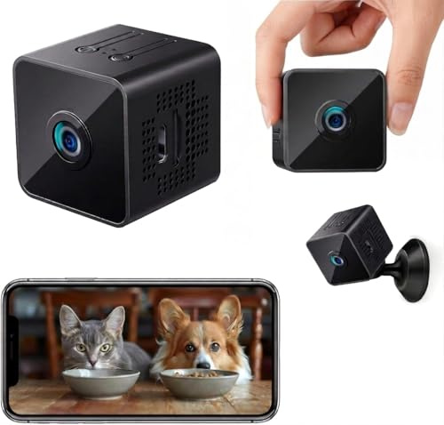 Mini Telecamera WiFi Interno Esterno, Videocamera Sorveglianza 1080P HD Senza Fili, Batteria Lunga Durata, Visione Notturna, Rilevamento Movimento e App, Microcamera per Casa Bambini e Animali, Nero
