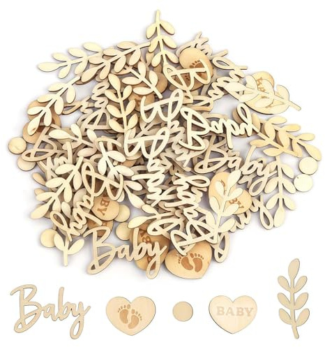 200 Stück Holz Streudeko Babyparty Deko Set - Baby Party Dekoration Tischdeko - Diy Babyparty Deko Junge & Mädchen Accessoires - Naturholz