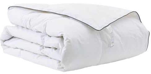 Piumone invernale bianco, 135 x 220 cm, con imbottitura in piuma, traspirante, con design trapuntato a scatola e bordo nero per un calore confortevole in camera da letto