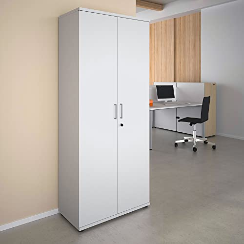 Weber Büro Profi Aktenschrank abschließbar 5 OH Perlgrau Büroschrank Flügeltürenschrank