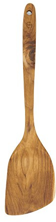 FAAY 13.5” Stir Fry Wooden Spatula for Right Hand, Ergonomic Handle Saute Paddle, Healthy Wood Turner, Handcraft from High Moist Resistance Golden Teak