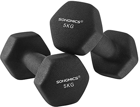 SONGMICS Hanteln, 2er Set, Kurzhanteln, Krafttraining, zu Hause, im Büro, Fitnessstudio, 2 x 5 kg, schwarz SYL60BK