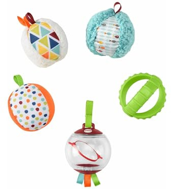 Fisher-Price FXC32 - Fünf Sinne Bälle Rassel und Sensorik Spielzeug, BPA frei, Baby Spielzeug ab 3 Monaten, Mehrfarbig