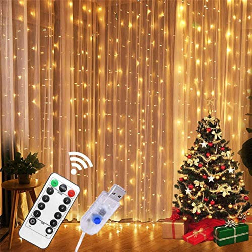 Stringa di Natale Corona di LED Si Illumina di Alimentazione USB di Telecomando 8 Modi di Illuminazione Tenda Fata Luci Bianche Caldo for Natale Decorazione della Tenda Giardino