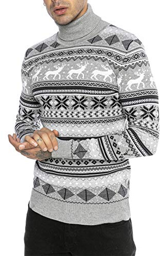 RED BRIDGE Suéter de Punto para Hombres Estilo Noruego Jersey de Cuello de Tortuga Gris L