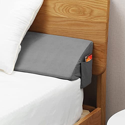 Vekkia Queen Bed Wedge Pillow for Headboard Gap, 0–6 Gap Filler with Side Pockets & Washable Cover, Gray 60x10x6