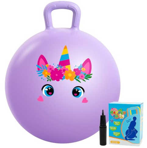INPODAK 45cm Einhorn Hüpfball für Kinder von 3 bis 8 Jahre mit Pumpe | 100 KG Belastbar Aufblasbar Hüpfbälle mit Pumpe Drinnen Draußen Springspielzeug Oster Weihnachten Geschenke Mädchen Jungen