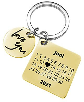 PREMIUM Schlüsselanhänger Herz-Tag-Kalender mit edler Datum Gravur personalisiert und Beidseitig bedruckt I Jahrestag Individuell graviert I Ich liebe dich Partner Geschenk am Schlüsselband