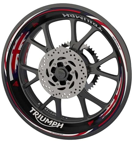 Felgenrandaufkleber für Triumph Motorrad, Premium-Qualität (2 Räder), englische Flagge (schwarze Felgen)