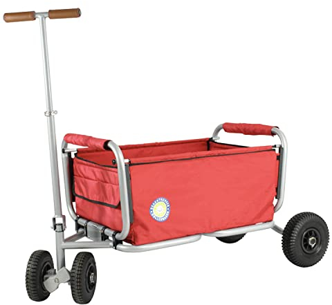 Beachtrekker Life Faltbarer Bollerwagen + Feststellbremse, klappbarer Handwagen mit Vollgummireifen (Rot)