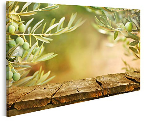 Bild auf Leinwand Olivenbäume Arbeitsplatte Olivenbaum Holztisch Bilder Drucke Kunst Poster Wandbild