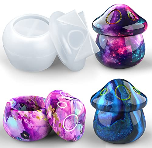 Juome Jar Resin Molds Silicone, Mushroom Jars Silicone Molds with Lid for Epoxy Resin Casting for DIY Jewelry Storage Box, Candy Container, Home Decoration