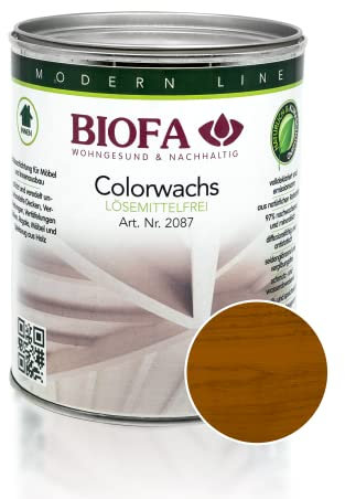 BIOFA Colorwachs lösemittelfrei farbig natürliche Holz-Wachs-Lasur mit Carnaubawachs für Holzdecken, Möbel, Spielzeug Haselnuss1L