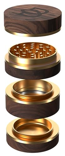 Bloomint Molinillo de madera - 4 piezas - Para hierbas, especias y hierbas con compartimento para polen y tapa magnética dientes muy afilados