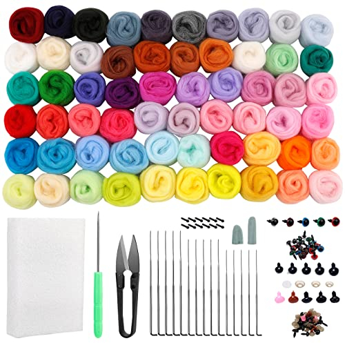 Wamkon Filzset, Nadelfilzset für Anfänger, 60 Farben Wollgarn, Wollfilzwerkzeugset mit Filznadeln, Schaumstoffmatte, Nadelfilzzubehör zum Selbermachen