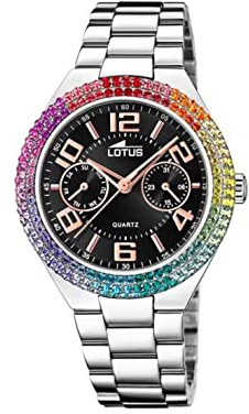 LOTUS Reloj Mujer Analógico de Acero Inoxidable 316l Plateado | Movimiento de Cuarzo Multifunción, Cristal Mineral de Alta Resistencia, Resistente al Agua 5 ATM, Special Prices 18907/2