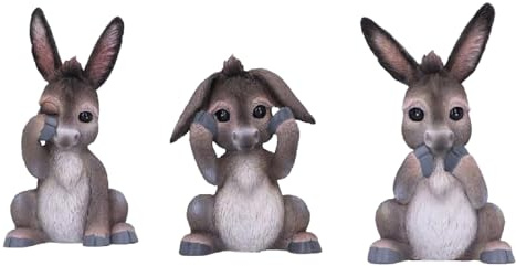 Nemesis Now Three Wise Donkeys 11 cm, resina, grigio, asino, statuetta trio, merchandising animale, fusa in resina finissima, dipinta a mano